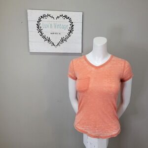 Poof Girl Coral Rose Burnout‎ Pocket V Neck Short Sleeve Tee Shirt Kids Size 14